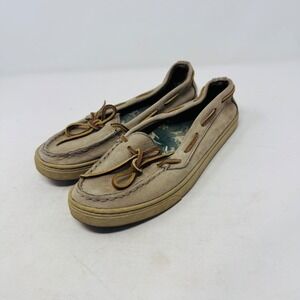 LL Bean Tan Leather Boat Shoes Flat Loafers Size 8 Preppy Fisherman New‎ England